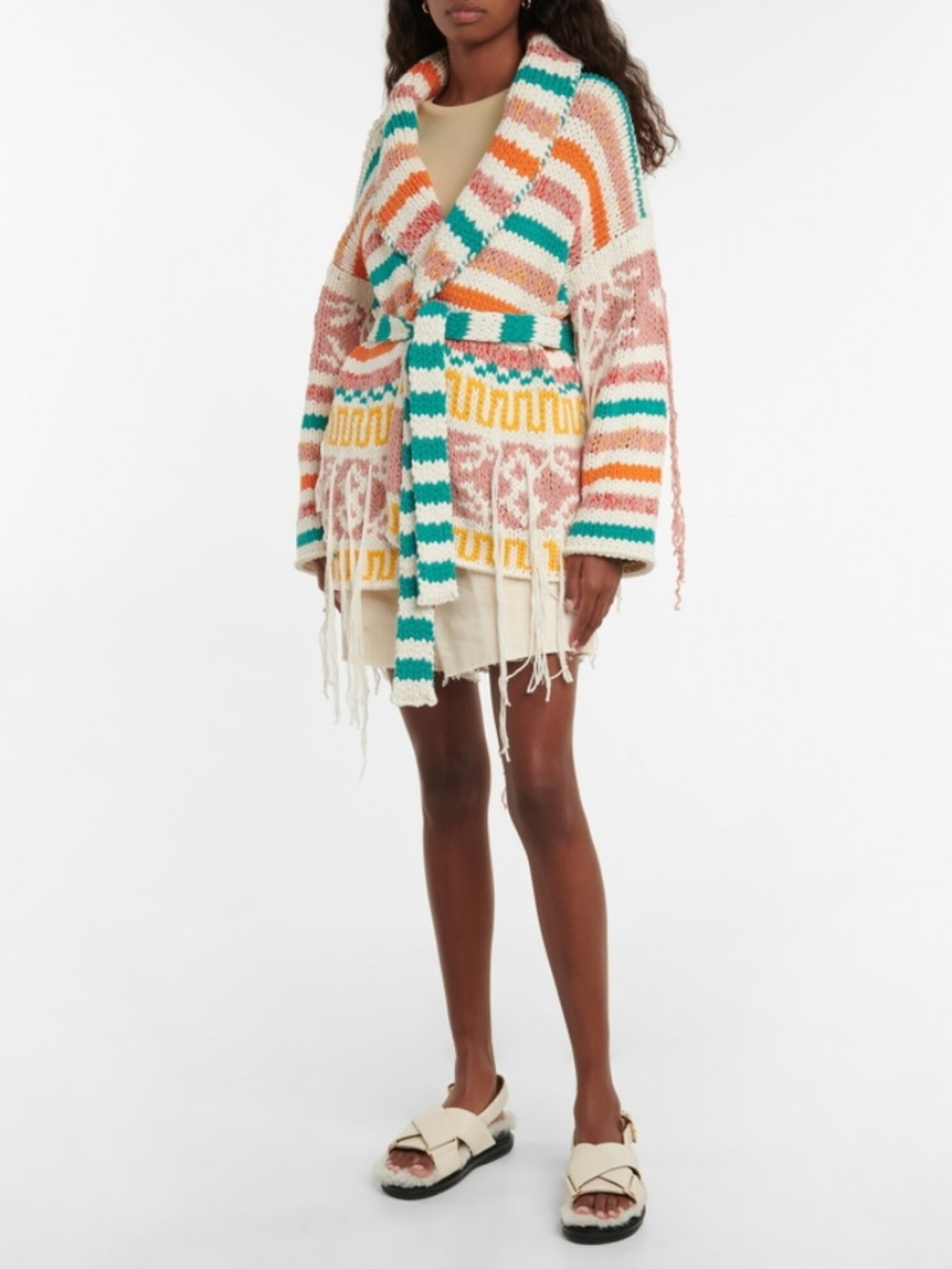 $2,145 Alanui Multi-Color Ochos Rios Intarsia Striped Cardigan Sweater Size XS